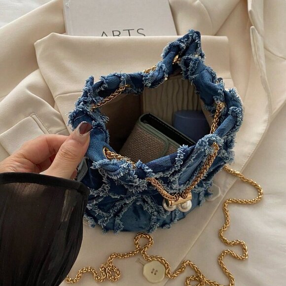 Blue Fashionable Women's Diamond-Shaped Shoulder Bucket Bag - Picture 7 of 7